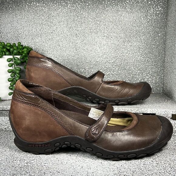 Merrell Plaza Flaunt Chestnut Saddle Leather Mary Jane Sandals Shoes Size 9 - Picture 1 of 8